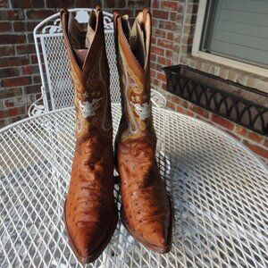 EL GENERAL 1901 Men's Brown Pointed Toe Ostrich Leather Western Boots Size 7.5